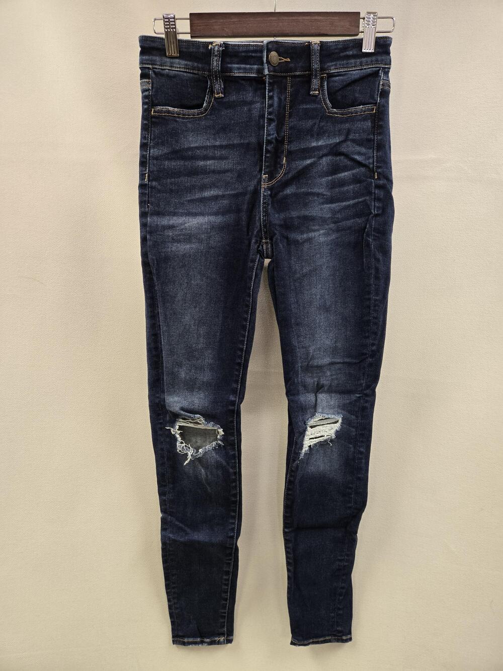 American Eagle Super Hi Rise Jegging Womens 4 Dark Wash Distressed Denim Jeans